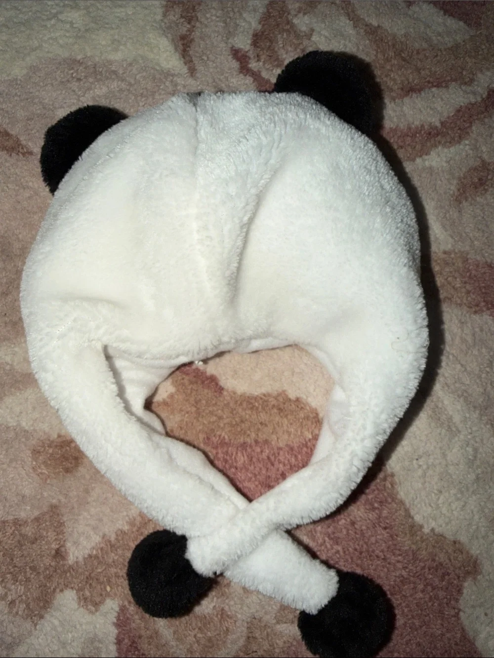 Kids Plush Panda Earflap Hat - White/Black